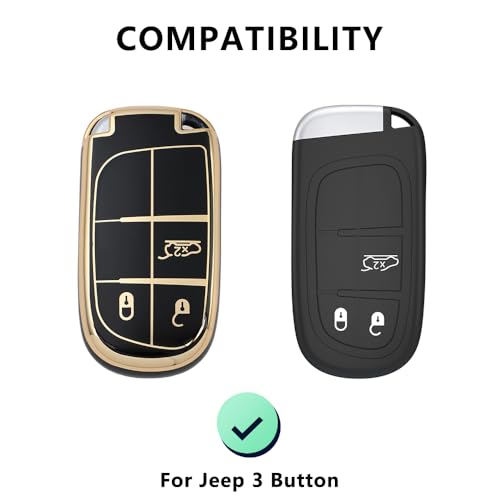 Image of Keyzone TPU Key Cover Combo Compatible for Jeep Compass, Trailhawk smart Key (Clear TPU + Gold TPU)