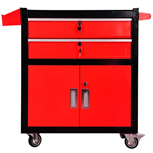 Werkzeugwagen, 3-stöckiger Schubladentyp, 1 mm Stahlplatten-Organizer, multifunktionaler Werkzeugkasten in Industriequalität (rot) (rot)