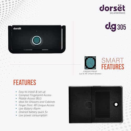 Image of Dorset DG 305 Fingerprint Lock for Drawer & Cabinets | Biometric Lock with 40 Fingerprint Access | Keyless Furniture Drawer Lock | Suitable for Home & Office - Ideal Door Thickness 15-24 mm | Black