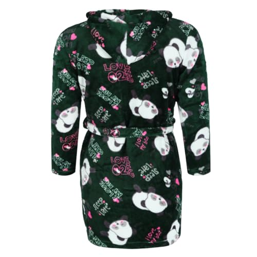 Girl's Panda Print Hooded Plush Robe, 10/12, Green2