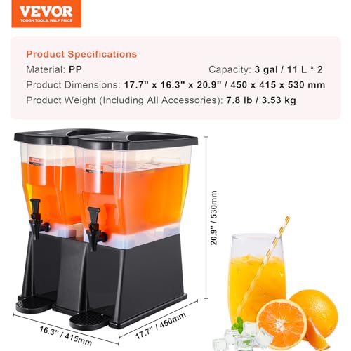 Image of VEVOR Beverage Dispenser, 3 Gallon x 2 Drink Dispensers for Parties, Plastic Juice Dispenser with Stand Spigot Lid, Iced Tea Lemonade Juice Water Dispenser, for Restaurants, Hotels, Parties