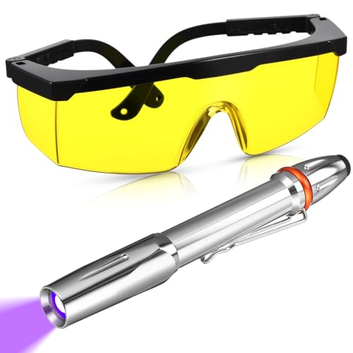 Tellegloww Air Conditioner Leak Detector Tool AC Leak Automotive Kit UV Light Oil Dye Detection with Protective Glasses for Dog/Cat Urine, Dry Stains, Bed Bug, Resin Curing(Pen)