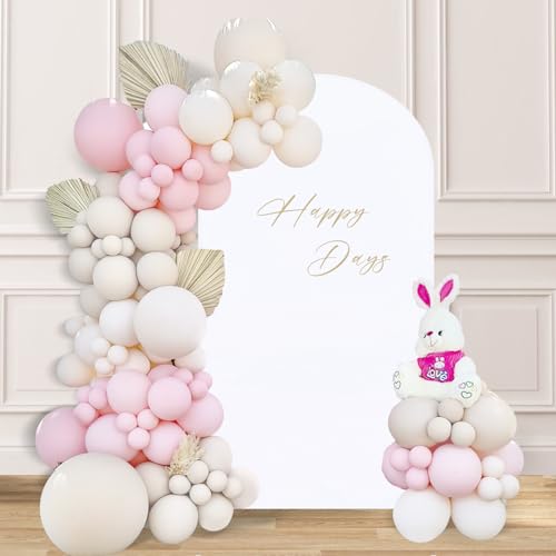 Image of SoarDream White Arch Backdrop Cover Spandex Fitted 5FT White Wedding Arch Covers Balloon Round Top Chiara Arch Backdrop Fabric for Spring Birthday Party Wedding Stage Decoations