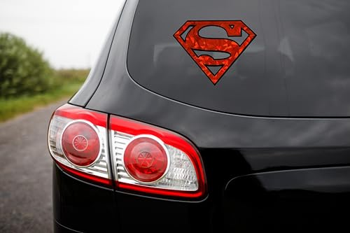 Image of Elektroplate Superman Logo Reflective Car Decal Red Oversized 6.5 inch | Officially Licensed DC Comics - Weatherproof Automotive Grade Sticker for Water Bottle, Laptop & More - Made in the USA