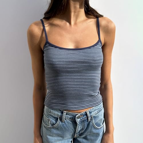 Women Y2K Stripe Print Camisole Preppy Spaghetti Strap Scoop Neck Tank Tops Aesthetic Sleeveless Crop Tops2