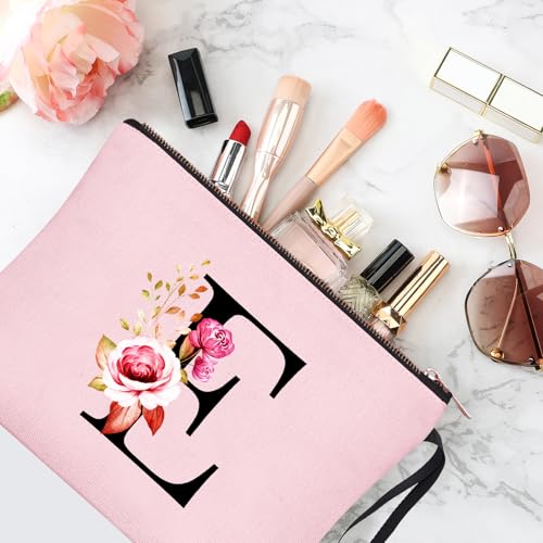 Image of Vavabox A-Z Personalized Makeup Bag, Birthday Gifts for Women Mom, Gifts for Best Friend, Bride Bridesmaid Cosmetic bag (E, Pink)