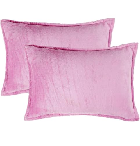 Image of Sands Premium Ultra Soft Woollen Pillow Cover Set of 2 for Winter with Zipper Closure, Cozy Pillow Case Perfect for Warmth, Flannel Warm Pillowcases, King size-18X28 Inches (Pink)