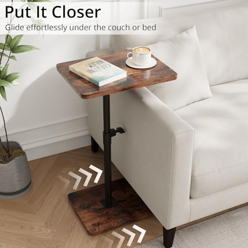 Image of C Shaped End Table Height Adjustable Side Table Sofa Tray for Couch, Sofa Bed Bathroom Study TV Tray Food Snack Trays for Eating, Rustic
