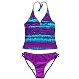 iEFiEL Girls Gorgeous Tie-Dye Tankini Top Swim Briefs Beach Wear Bathing Suit (12, Purple)