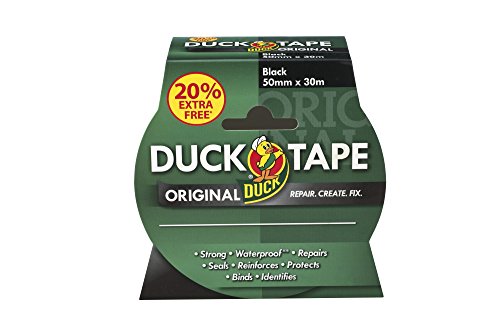 Duck Tape Original Black, 50mm x 25m + 20% free. The original high strength waterproof gaffer and duct adhesive cloth repair tape
