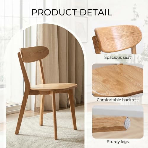 Image of 100% Solid Wood Dining Chairs,Mid Century Modern Dining Chairs with Rounded Backrest,Kitchen,Dining Room Chairs Set of 1 /2 /4 (2, Original Wood Color)
