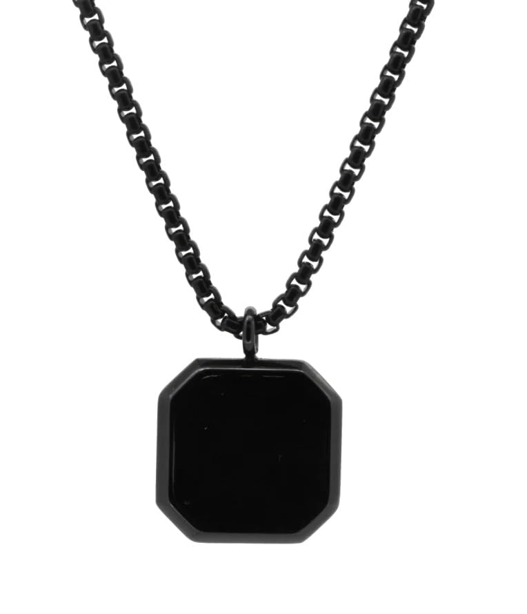 GenericFunky Stylish Stainless Steel Geometric Black Square Shape Natural Stone Punk Pendant Locket Necklace With Black Box Chain For Boy's & Men's Jewellery