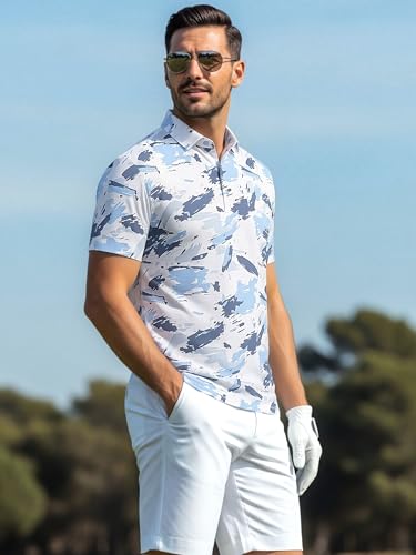 Image of Alex Vando Mens Golf Shirts Short Sleeve Breeze Quick-Dry Print Polo Shirt