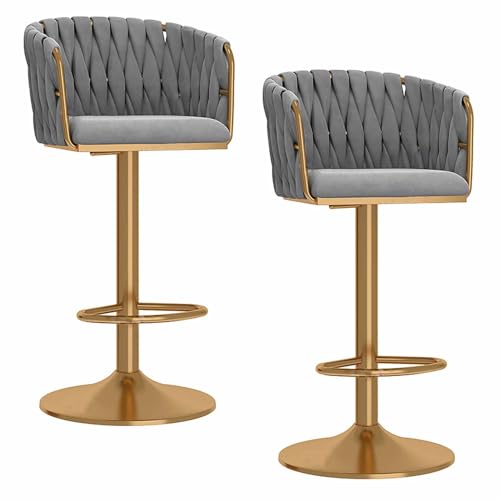 Taburetes de bar giratorios ajustables Maegan de lujo, con altura de mostrador y respaldo, de terciopelo de 158 kg para isla de cocina, sillas de comedor tapizadas con reposapiés, color gris (2 unida