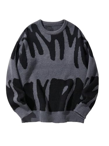 Men's Graphic Sweater Gothic Crew Neck Long Sleeve Knitted Pullover Top Fall Outfits