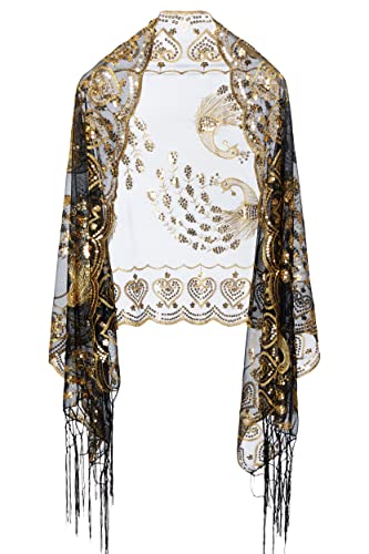 BABEYOND 1920s Sequined Shawl Wraps for Women Fringed Evening Cape Wedding Bridal Shawl Scarf for Evening Dresses Party2