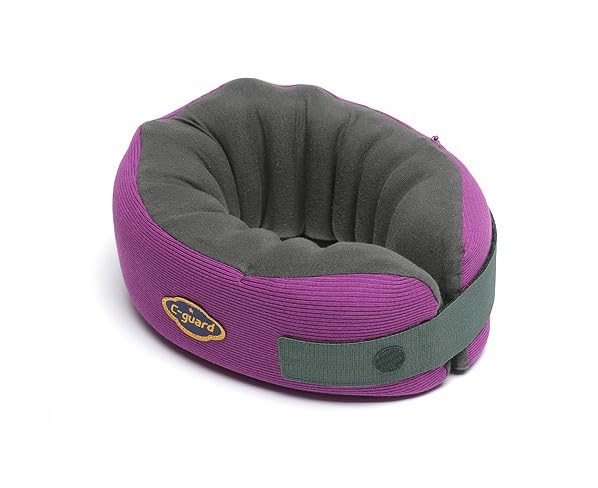 C-guard Neck Pillow - Comfortable Neck Supporter - Ergonomic Structure: Back Supporting Pillars, Vertical Air Channels, Body-Fit Container - Trip, Office - Purple (L) (L)