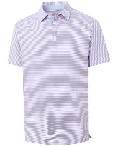Image of Golf Shirts for Men - Dry Fit Moisture Wicking Short Sleeve Performance Sport Casual Striped Collared Mens Polo Shirt