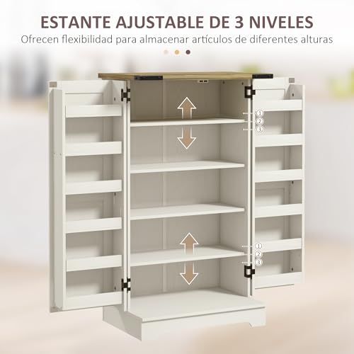 HOMCOM Armario Despensa Cocina Armario de Cocina con 2 Puertas y 16 Estantes Alacena Rústica con Estante Ajustable para Comedor Salón 60x40x104 cm Crema - imagen 5