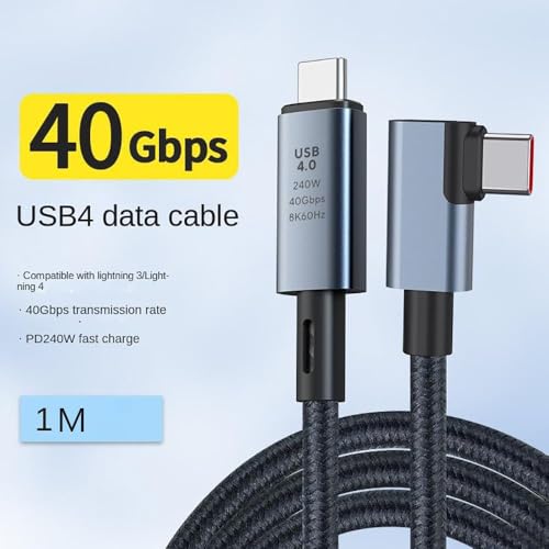 Image of Tobo 240W Usb 4 Cable,3.28Ft Right Angle Usb C Cable With Display,Supports 8K@60Hz,Max 40Gbps Data Transfer Fast Charging Cable Compatible With Lphone 15,MakBuk,Thunderbolt 3,Monitor, (TD-1473CC)