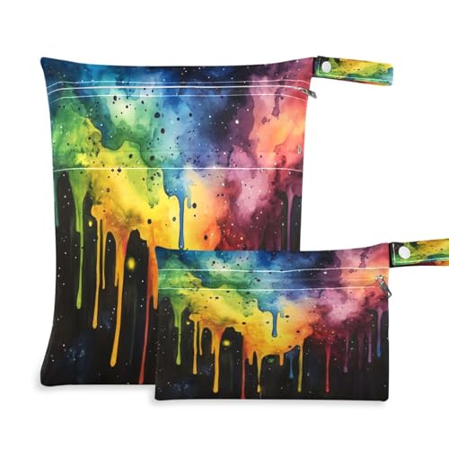 ATTX Colorful Splash Painting Wet Dry Bags 2-Pack - Reusable Cloth Diaper Storage for Travel, Beach & Gym | Multi-Use Waterproof Bags for Swimsuits, Baby Clothes, Sports Gear#594