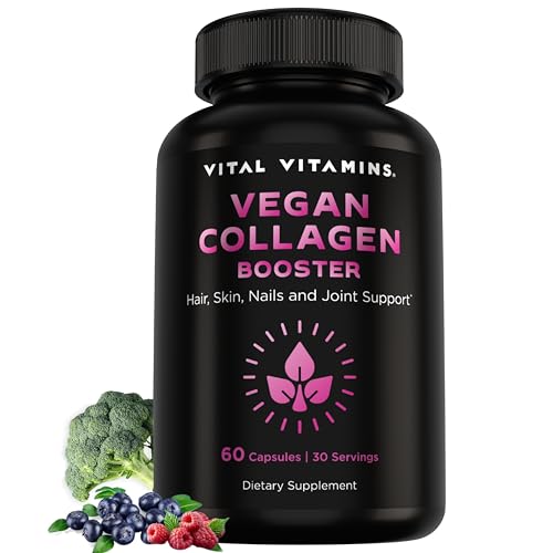 Vital Vitamins Vegan Collagen Booster - with Silica and Hyaluronic Acid - Plant-Based Collagen Supplements - Supports Hair, Skin, Nails & Joints - 60 Capsules