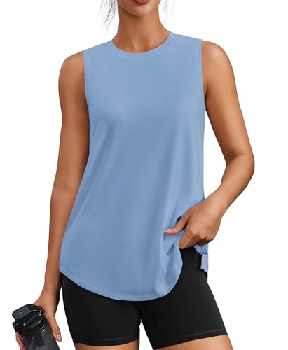 Image of PINSPARK Workout Tank Tops for Women UPF 50+ Side Slits Athletic Gym Shirt