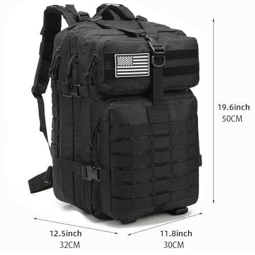 Tactical Backpack for Men, 45L Military Gym Backpacks, Large 3-Day Assault Pack Bug Out Bag MOLLE Daypack for Rucking Fishing Camping(Black) - Image 3