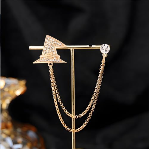 Image of 2PCS Crystal Hanging Chain Brooch Suit Pin for Men Women Vintage Crown Cross Star Diamond Broochs Gold and Silver Wedding Brooch for Clothes Dress Hats Bags Accessory