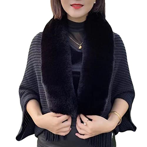 Knit Fringe Cape Shawl Fur Collar Cape, Ladies Knitted Loose Thickened Shawl, Shawls and Wraps for Evening Dresses