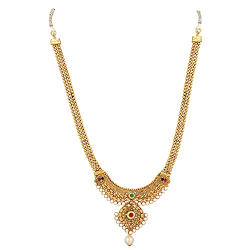 Shining Diva Fashion 18k Gold Plated Long Short Necklace Combo Stylish Traditional Pearl Jewellery Set for Women - Image 7