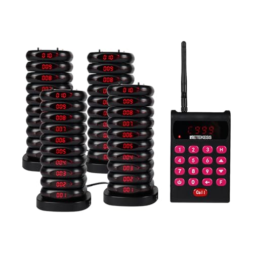 Retekess TD161 Sistema de Llamadas Restaurante, 500M Avisadores Hosteleria, 40 Buscapersonas, Teclado Extraíble, con Botón de Silencio, Avisadores Clientes para Patio de Comidas, Club Deportivo