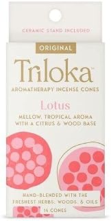 Triloka Lotus Blend Incense Cones - 14 Cones, Ceramic Stand Included