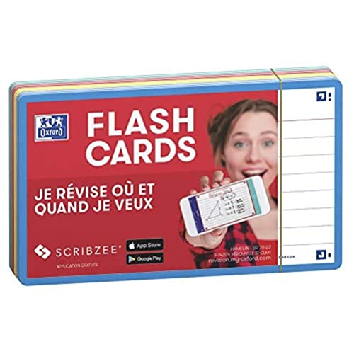 OXFORD Flash 2.0 Lot de 80 Fiches Flash Cards Format 7, 5 x 12, 5cm Ligne Recto/Verso - Cadre Couleurs Assorties - Fiches Bristol