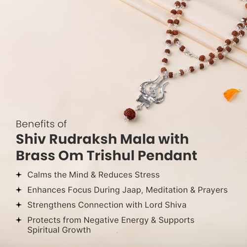 Image of Astrotalk Divya Shankh Rudraksha Mala | Nepal Origin 5 Mukhi Rudraksha Mala with Shankh Pendant for Protection, Peace & Spiritual Growth | Mala Gift for Man & Woman