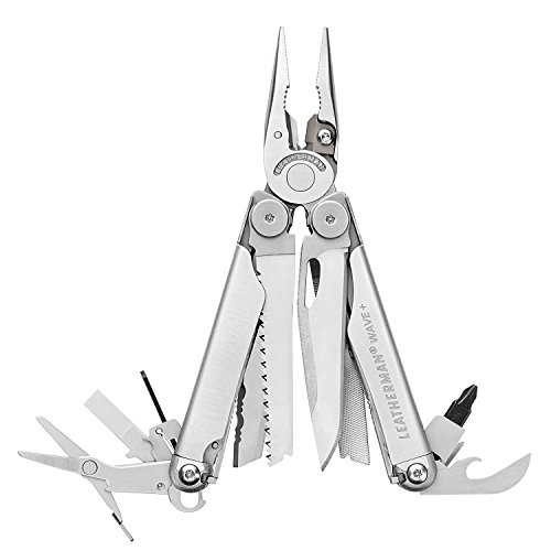 LEATHERMAN, Wave Plus Multitool with Electrical Crimper, Premium Replaceable Wire Cutters and Spring-Action Scissors, Built in the USA, Limited Edition Black/Silver
