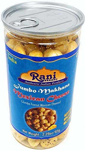 Image of Rani Jumbo Phool Makhana (Fox Nut /Popped Lotus Seed) Mexican Cheese Flavor 2.29oz (65g) Vacuum Sealed, Easy Open Top, Resealable Container ~ Indian Tasty Treats | Vegan | NON-GMO | Indian Origin