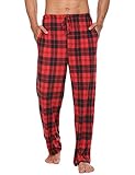 Ekouaer Schlafanzughose Herren Lang Baumwolle Pyjamahose Nachtwäsche Sleep Pants Kariert Freizeithose mit Elastischer Taille Loungewear Rot XL