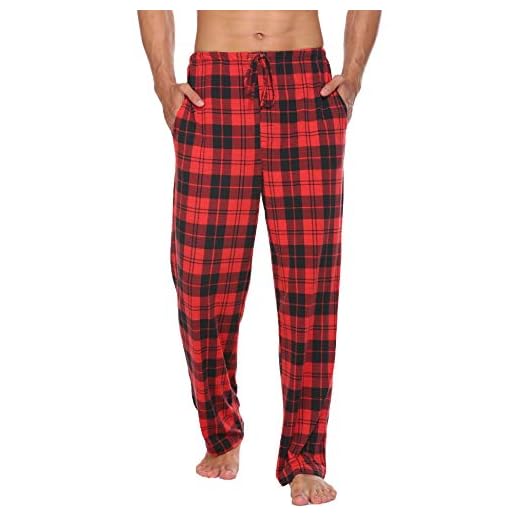 Ekouaer Pyjamasbyxor för män, långa pyjamasbyxor, rutiga fritidsbyxor, sovbyxor, långa vardagskläder, nattkläder, byxor med elastisk midja