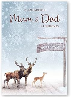 Christmas Card for Mum & Dad. Reindeer in Snow Design. 172 x 122mm Card with Verse Inside and White Envelope. Ecofriendly and UK made by Absolutely Yours.
