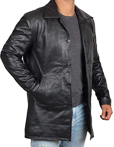BlingSoul Mens Black Leather Trench Coat | [1500047] Super Black Jacket, 3XL - Thumbnail 5