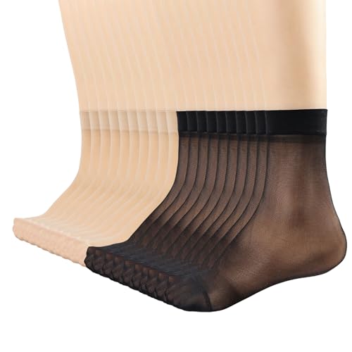 Mcool Mary 20 Pairs Womens Sheer Ankle Socks Nude Black Stocking Summer Ultra Thin Soft Silk Socks Cool for Women