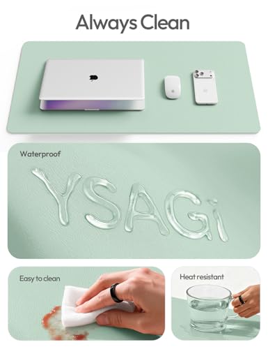 Image of YSAGi Leather Desk Protector, Office Mat, Large Mouse Mat, Non-Slip PU Leather Blotter, Laptop Desk Mat, Waterproof Writing Pad for Office and Home(Pale Green, 40 inch x 24 inch)