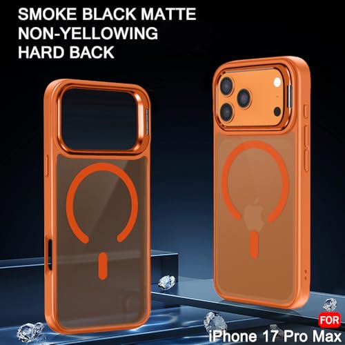 Image of TheGiftKart Hybrid Matte Frosted Back Cover Case for iPhone 17 Pro Max Compatible with MagSafe | Built-in Stand | Shockproof Hard Back Cover Case for iPhone 17 Pro Max (PC & TPU, Translucent Orange)