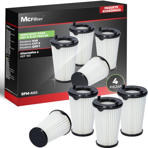 McFilter | 4x Filtro compatible con Aspirador AEG CX7 QX8 MX7 7000 Recambio para Filtro HEPA AEF150 Aspirador sin cable Ergorapido Animal Flexibility Animal Power CX7 2 45 CX7 2 i360 CX7 2 s360