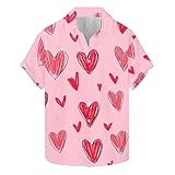 Saison : été, printemps Chemise de Saint-Valentin à manches courtes pour homme - Motif cœur - Chemise hawaïenne - Chemise d\'été boutonnée - Chemise de plage - Chemise de loisirs - Chemise amusante - Coupe droite, P rose., M