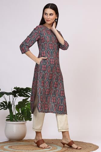 Image of W for Woman Pink Bold Geometric Printed Pure Cotton Straight Kurta