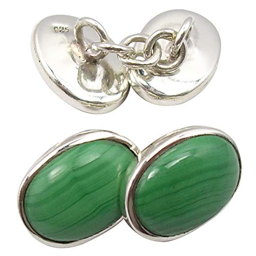 SilverStarJewel Gemelos de plata pura 925 de Malaquita de 1,5 cm de joyería de piedra de los hombres Cover