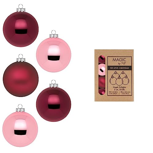 Weihnachtskugeln Glas 3cm x 24 Stück in Kartonbox Christbaumkugeln klein Beere rosa Mix Berry Kiss