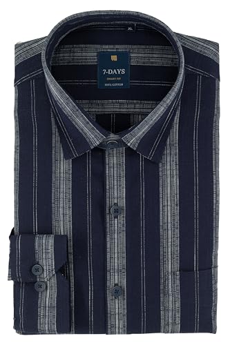 Image of 7-DAYS Men's Premium Striped Shirt - 100% Cotton, Tailored Fit (Between Slim & Regular), Full Sleeve, with Pocket - Smart Office & Casual Look